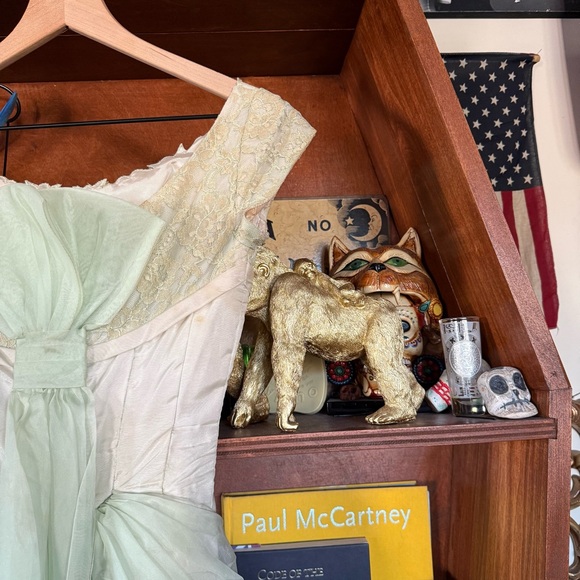 Vintage - 1930’s Kay Selig Light Sage Tulle Cream Silk Lace Cocktail Dress - xxs